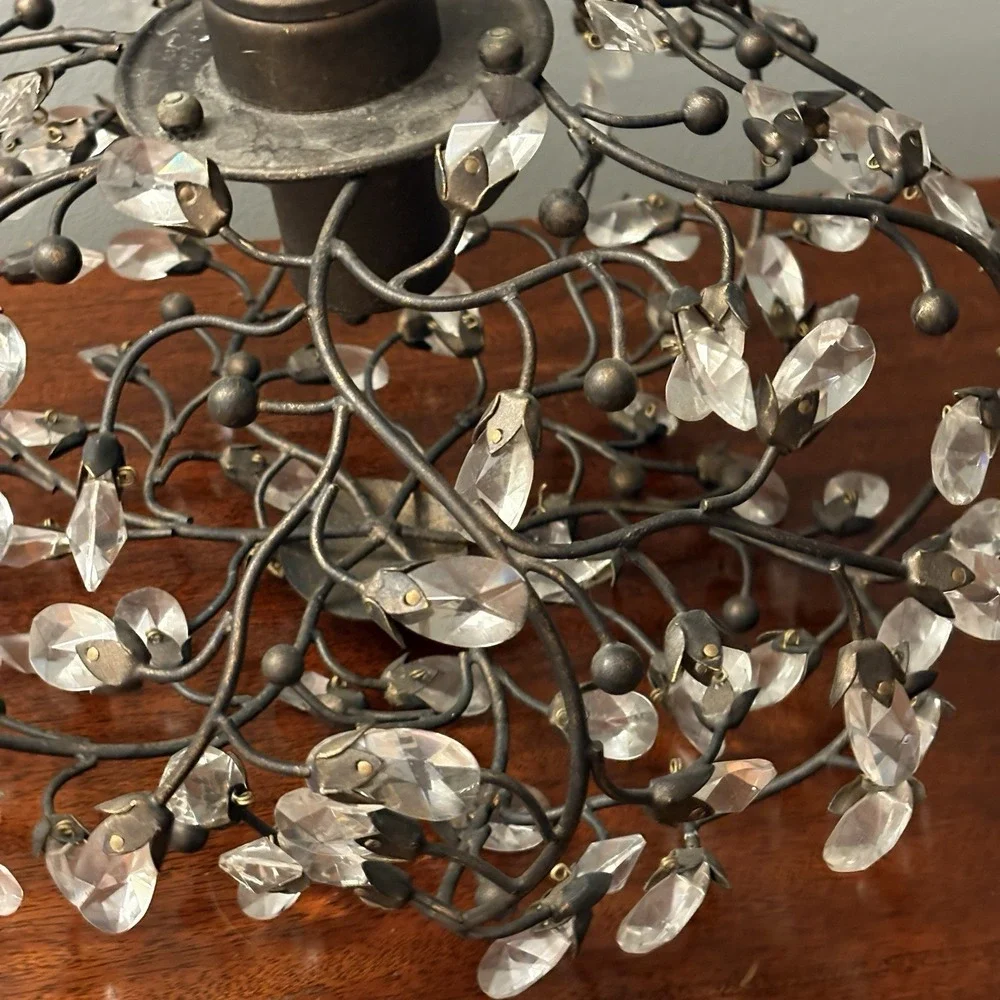 Wrought Iron Acrylic Crystal‎ Chandelier Bronze Wire Branch Crystal Cottage Look